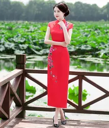 2024 chinese vintage dress improved cheongsam flower embroidery evening dress folk velvet qipao vestido banquet party dress
