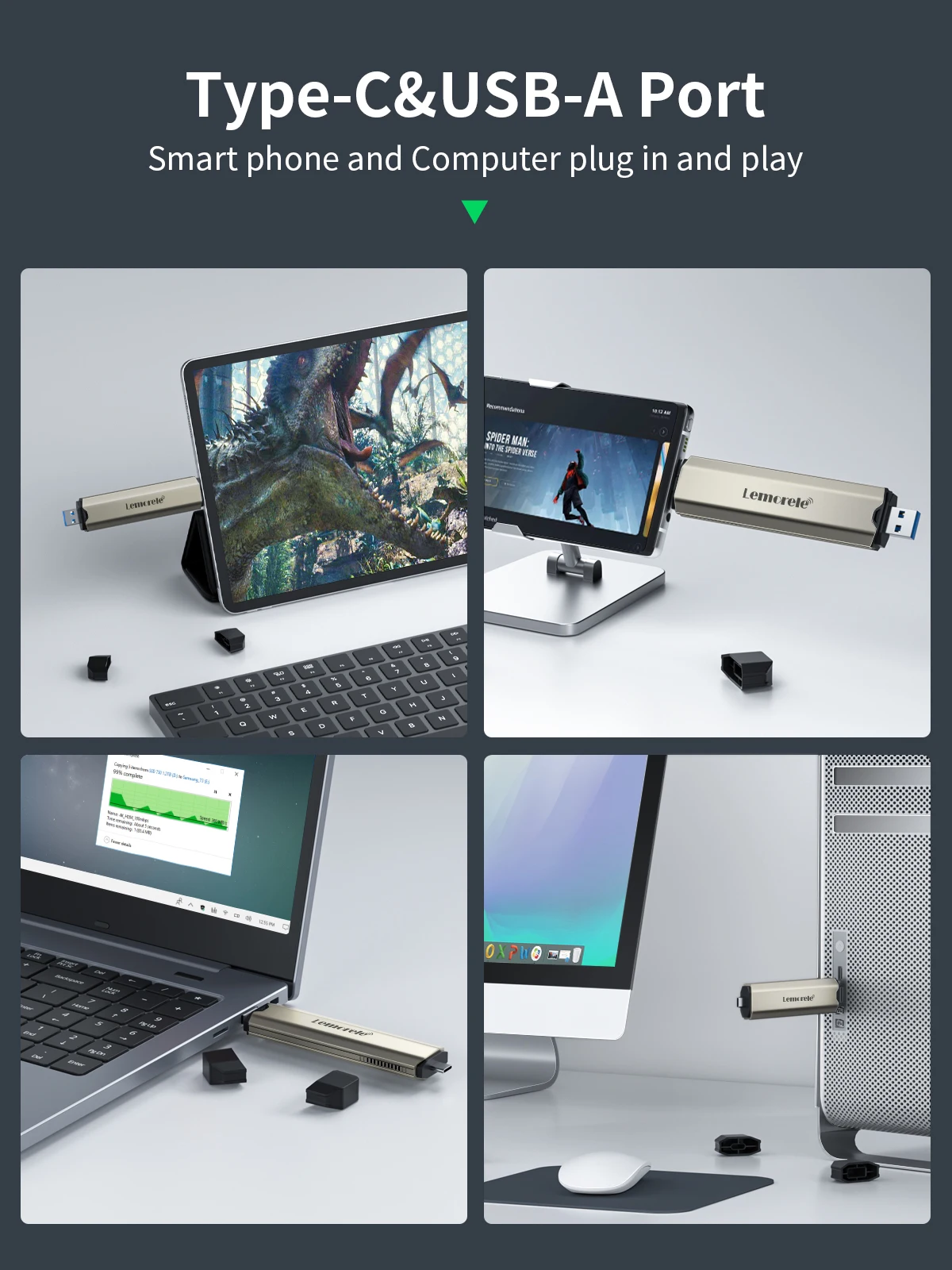 Lemorele SSD M2 Case M.2 NVMe SATA SSD Enclosure Adapter 10Gbps USB 3.1 Gen2 USB C External Enclosure Supports M and B&M Keys