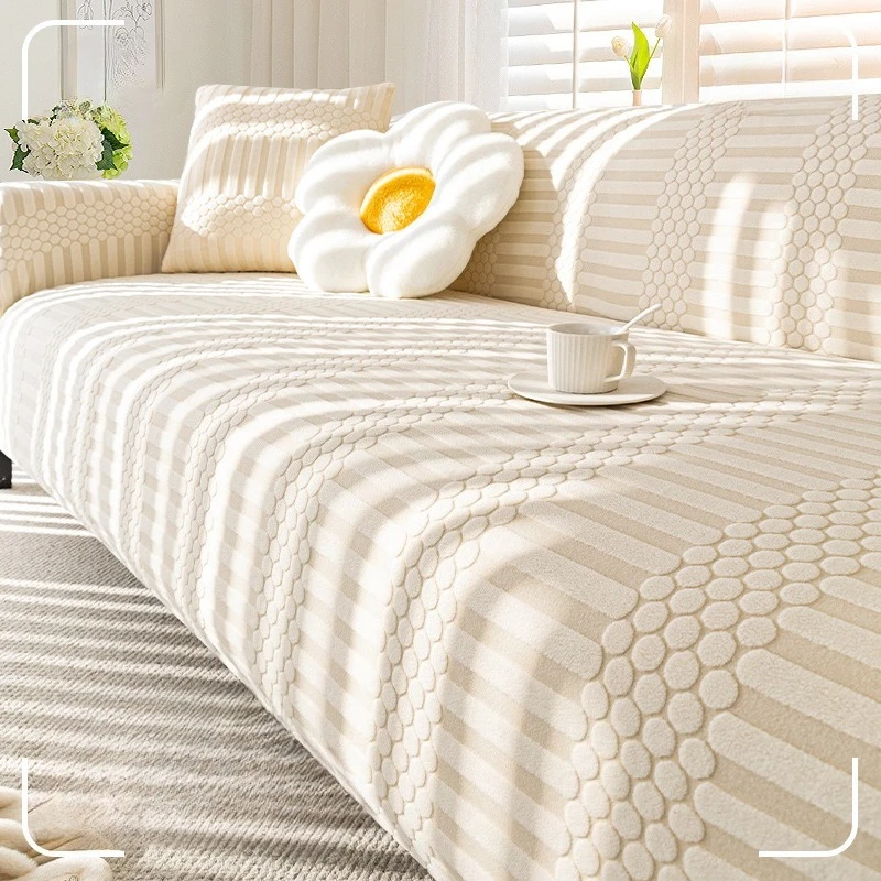 Vollständig umwickelter Sofabezug im cremefarbenen Stil, ganzjähriger Lazy-Sofabezug für Katzen, kratzfestes Sofakissen, Couchbezüge für Sofas