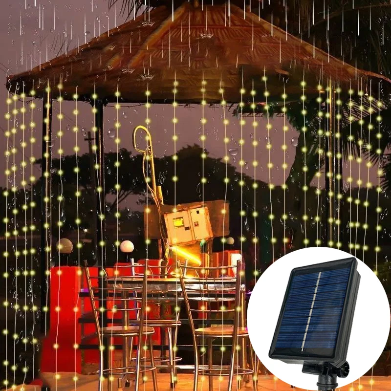 Solar LED Curtain Lights 8 Lighting Modes Outdoor String Lights Christmas Lighting for Wedding Party Gazebo Garden Decoration