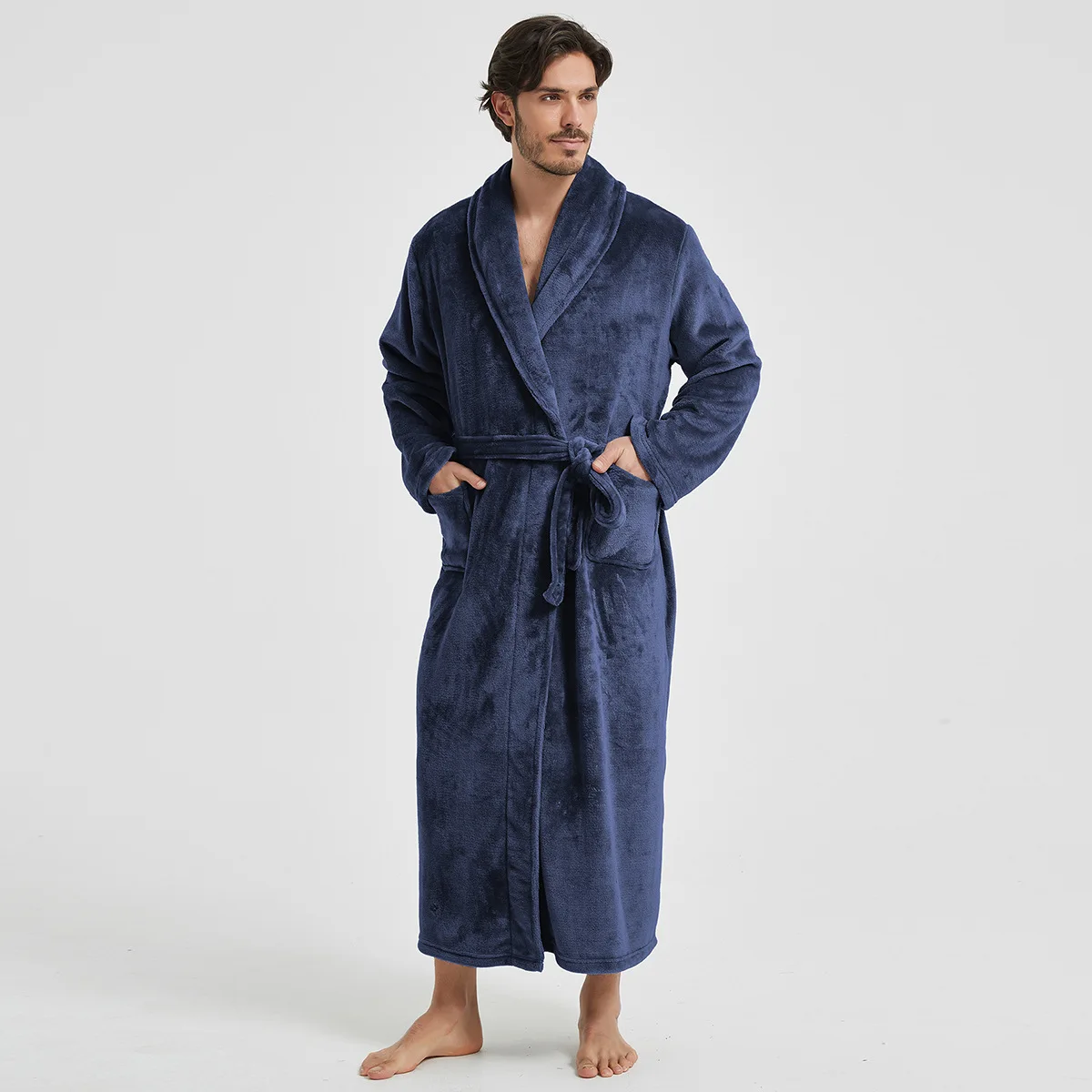 American-Style New Men's Winter Lapel Dressing Gown Couples' Bathrobe and Morning Gown Women's Loungewear Flannel Dressing Gown