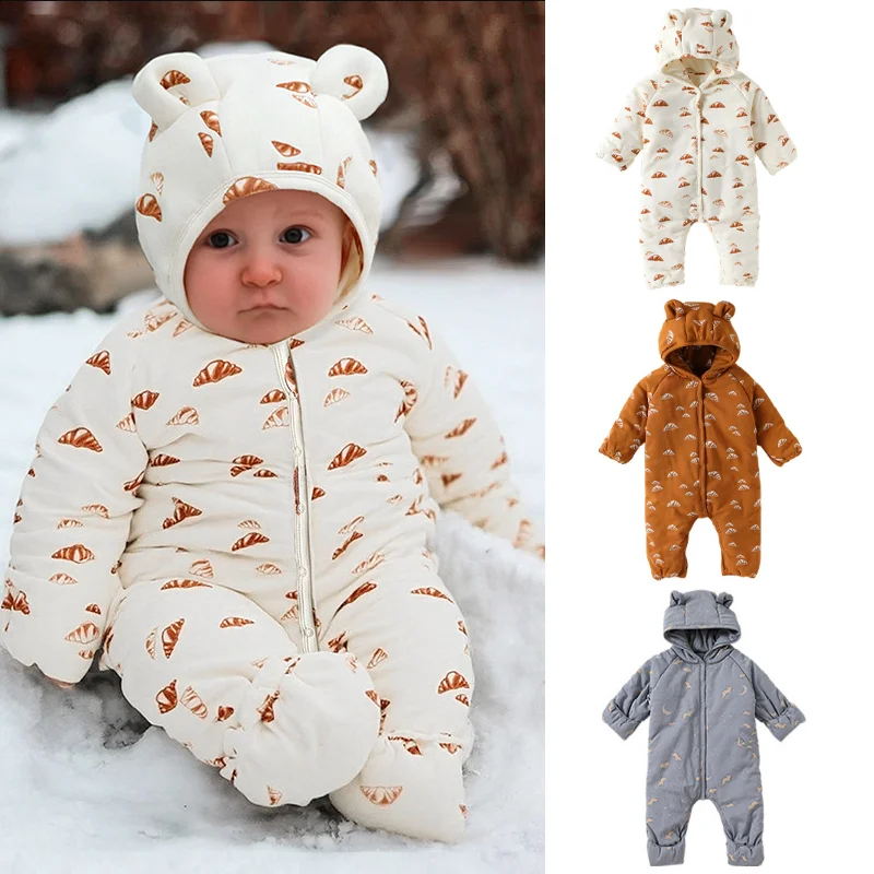 

Children's Jacket 2025 Winter Cartoon Fashion Thick Warm Baby Hooded Jacket Cotton Print Cute Baby Jumpsuit Children's Clothing