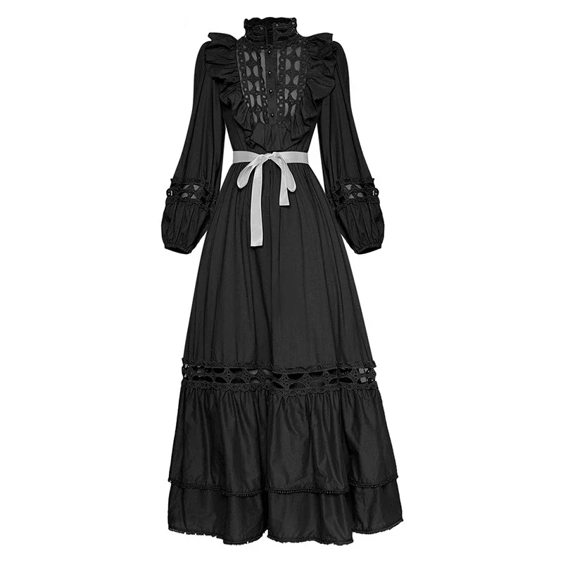 

New Fashion Runway Spring Women's Lantern Sleeve Hollow Out High Waist Belted Elegant White Dress