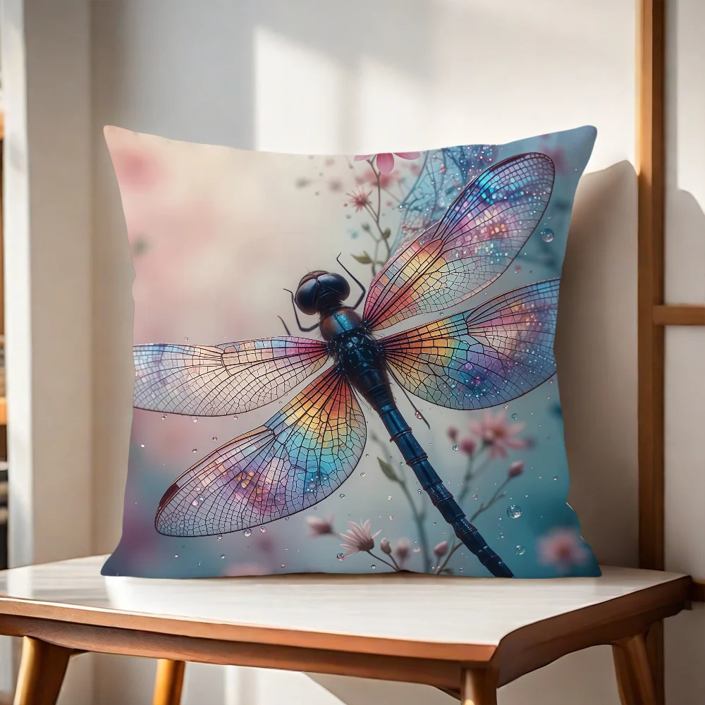 Watercolor Dragonfly And Floral Cushion Cover For Pillow Printing Sofa Decoration Home Room Coffee Shop Office Nordic Simplicity