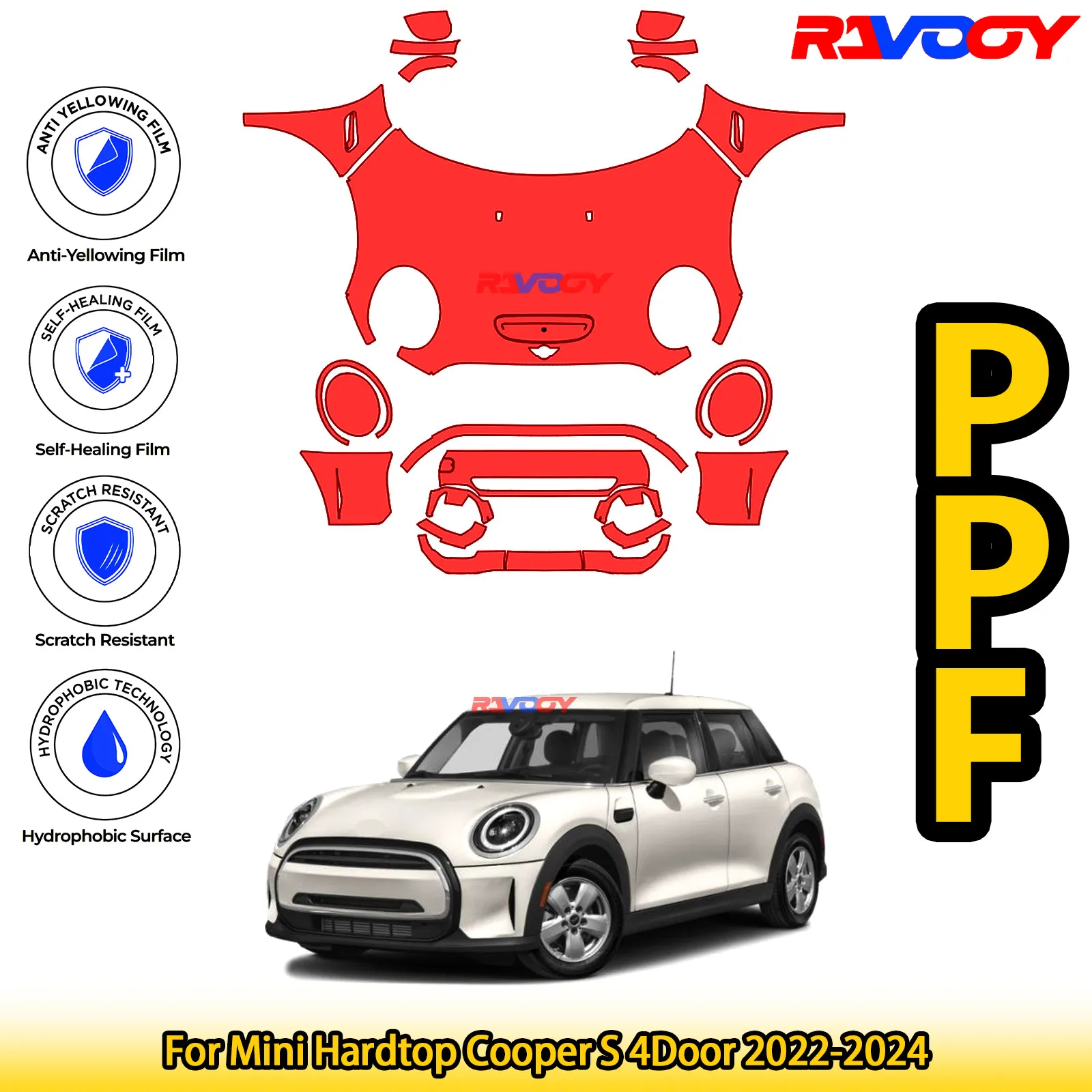 

Для Mini Hardtop Cooper S 4Door 2022-2024 глянцевая матовая черная предварительно вырезанная передняя PPF комплект защитная пленка для краски