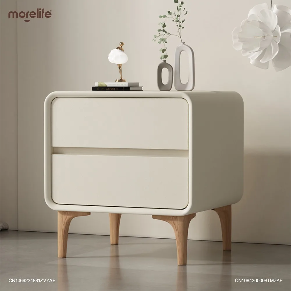 

Small Solid Wood Cream Style Bedside Table Modern Bedroom Minimalist Simple Luxurious Faux Leather Storage Cabinet Furniture K1+