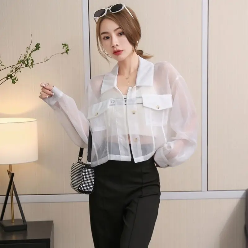 Stylish Solid Color Pockets Button Casual Chiffon Shirt Female Clothing 2024 summer New Oversized Loose Tops Commute Blouse