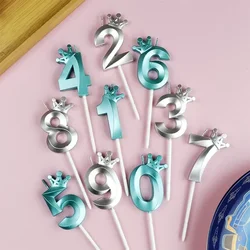 0-9 Number Cake Decorations Romantic Blue Crown Candles Number Topper for Happy Birthday Cake Decoration Queen Baby Shower