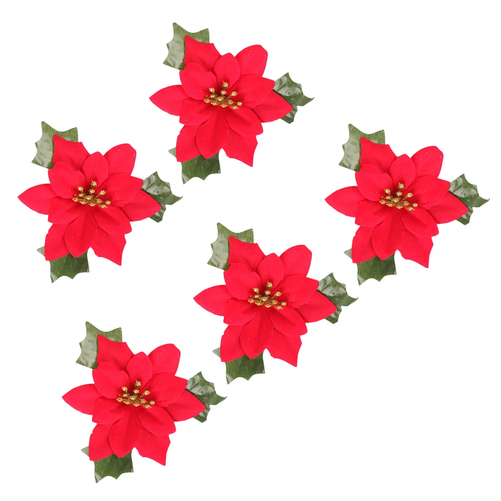 

5Pcs Christmas Tree Decoration Red Flower Wreath Garland Simulation 15x15cm Bright Festive Party Home Celebration Ornament