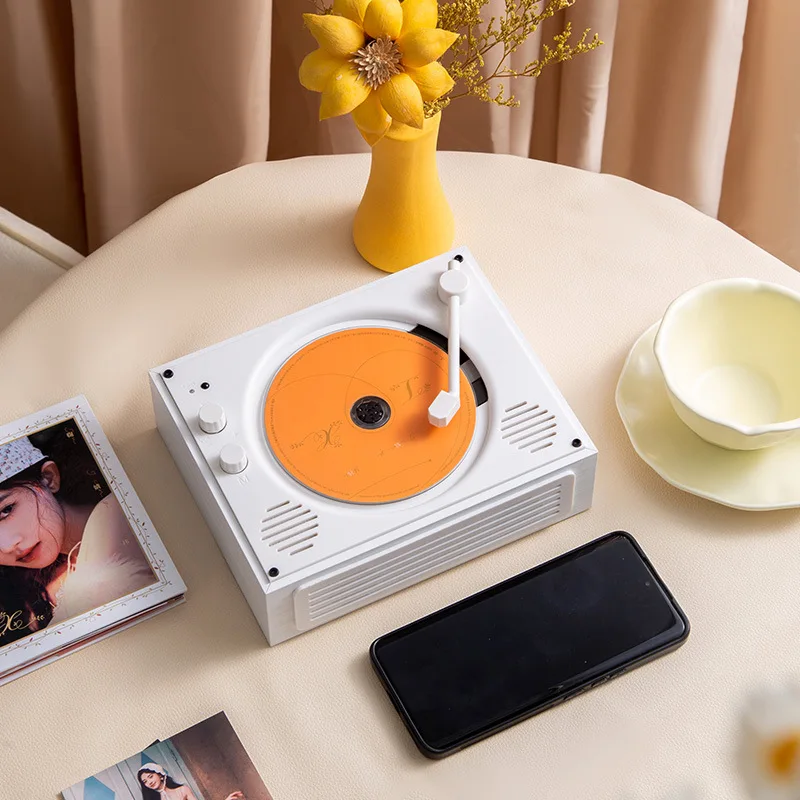 

CD Record Player, Retro Mini Birthday Party Player Portable Bluetooth Speaker with Black Vinyl Sound and Built-in CD Player New