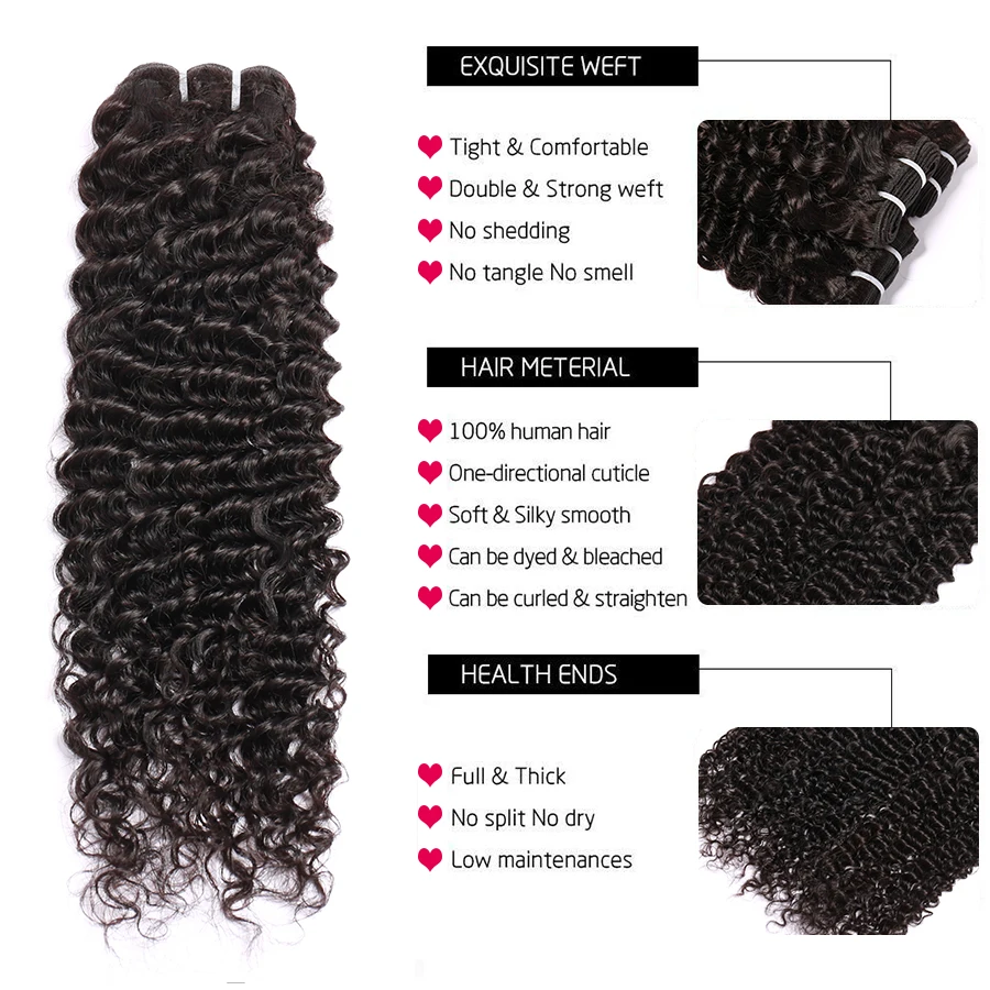 Megeen-mechones de cabello humano rizado Remy, extensiones de cabello brasileño de onda profunda, 12A, 1B, 95-100 gramos, longitud real, 1 paquete