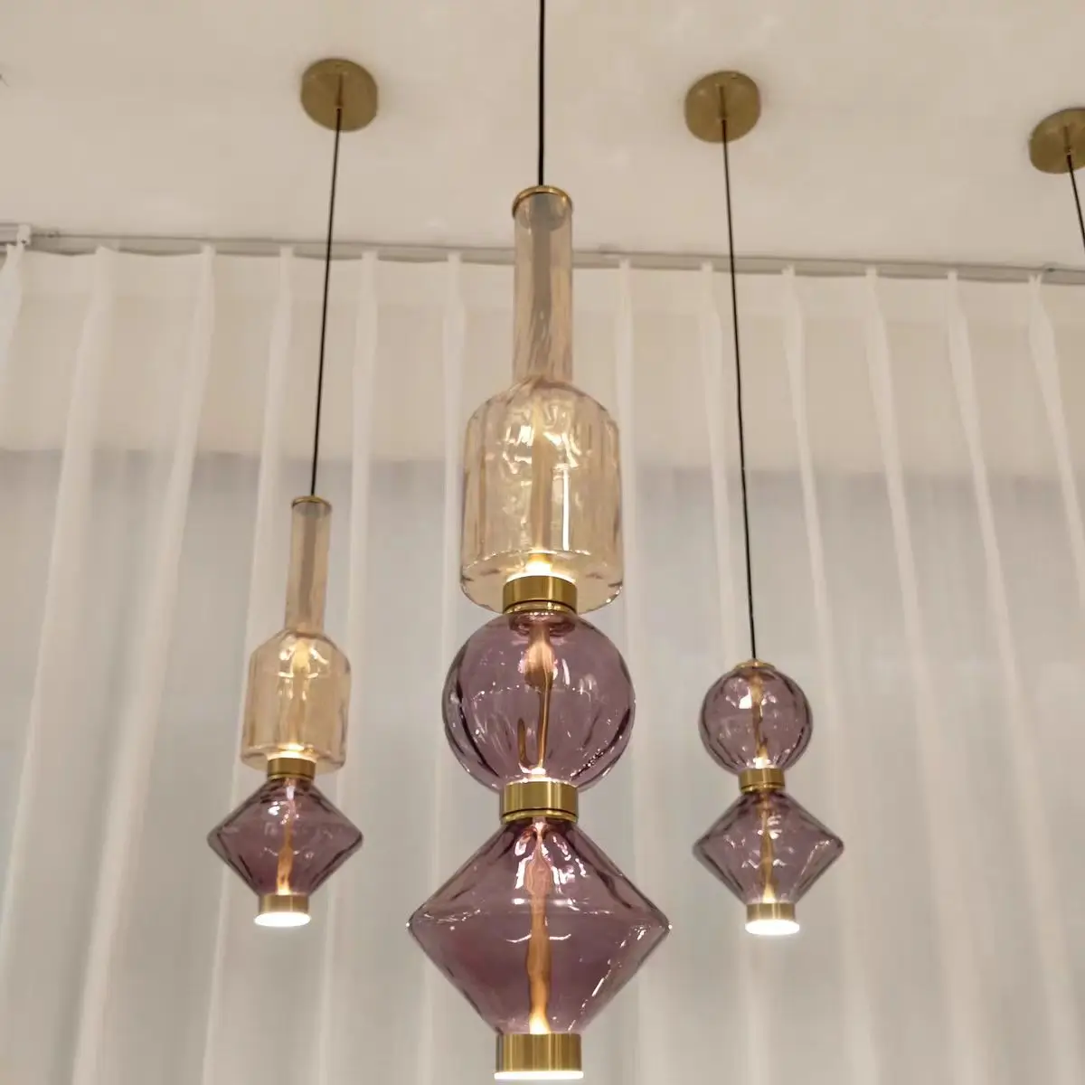 

MZISOSOD for Pink Water Ripple Glass Pendant Light LED Long Geometric Fixture Modern Creative Kitchen Island Bar Dining Room