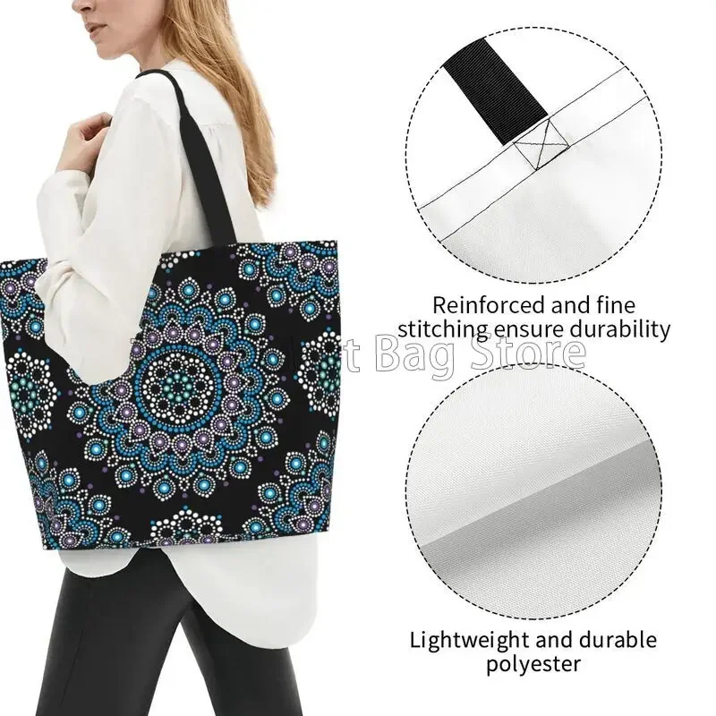 Retro Colorful Mandala Print Tote Bag Large Capacity Shoulder Bag Portable Waterproof Handbags Women Grocery Shopping Bags