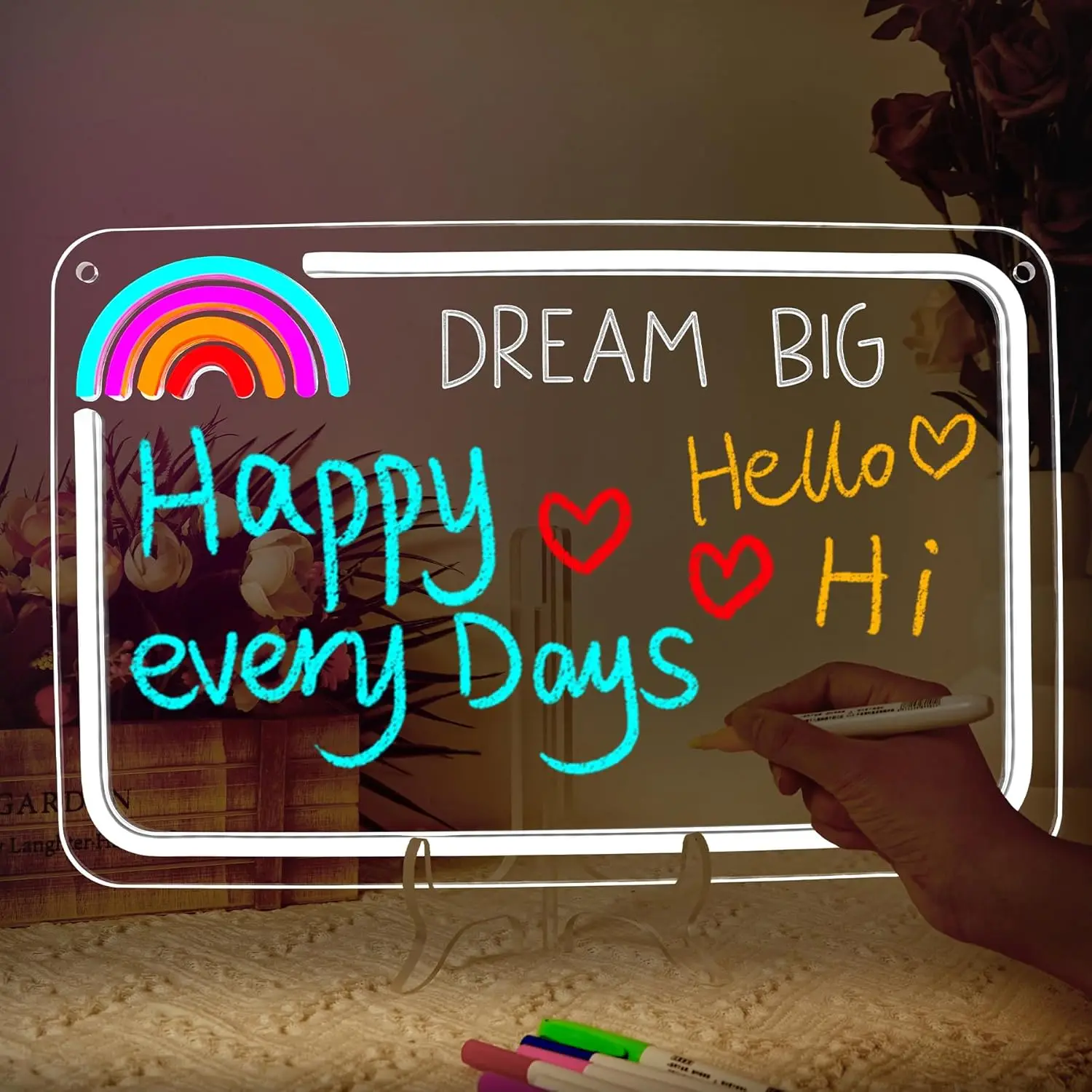 

Rainbow Colorful LED Note Board Acrylic Dry Erase Light Up Message Board for Bar Coffee Stores Kids Memo Drawing Writing Board