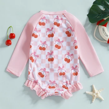 Baby Girls' Cherry Print One-Piece Swimsuit 2 Baby Girl Cherry Print One-Piece Swimsuit Infant Swimwear Comfortable Soft Fabric Baby Pool Suit Cute Cherry Design 2