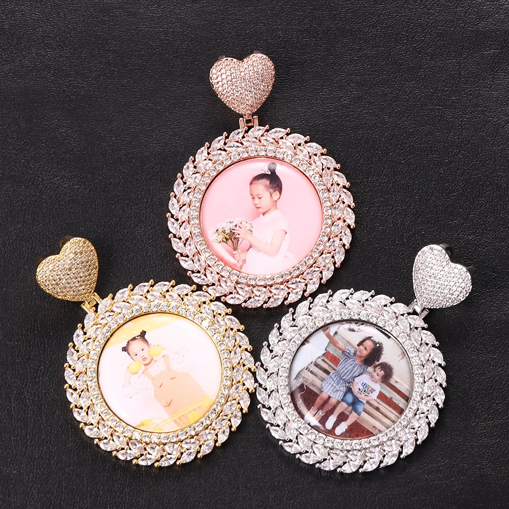 

INS Branches And Leaves Memory Custom Photo Love Head Photo Frame Pendant Full Of Zircon Hip-Hop Hipster Exquisite Necklace