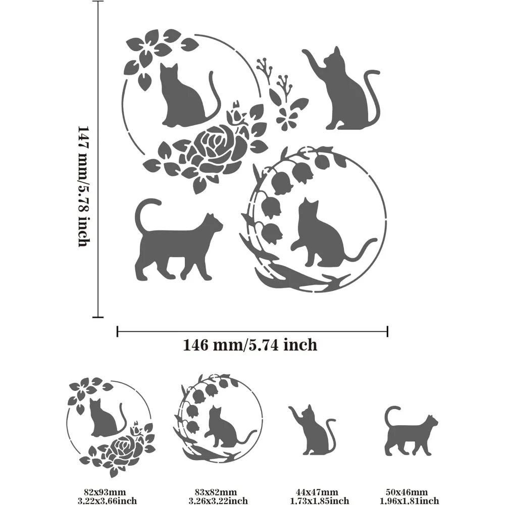 Cat Pattern Stainless Steel Painting Stencils 6x6 inch Rose Wreath Bellflower Reusable Art Stencil Templates for Wood Burning