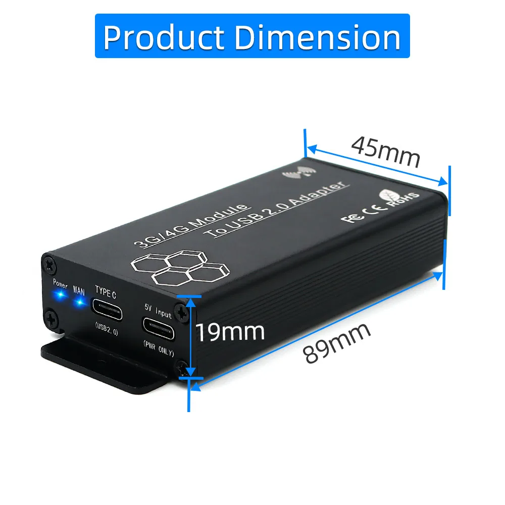 Adaptador NGFF(M.2) a USB 2,0 (tipo C) con ranura para tarjeta SIM e interfaz de alimentación auxiliar para módulo WWAN/LTE