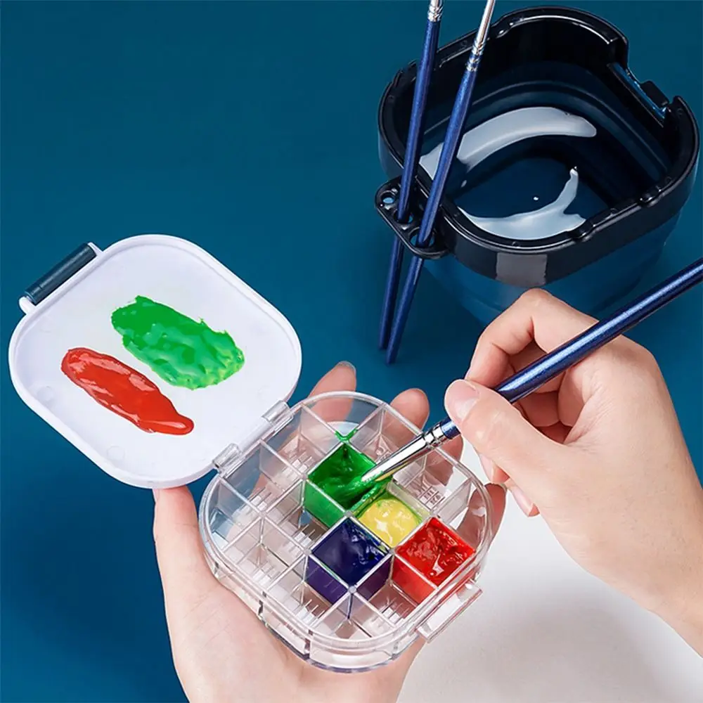 Brush Cleaning Palette Scrub Bucket Pot Set Oil Painting Moisturizing Art Paint Storage Box 3 in 1 Foldable Arcylic Oil Bucket