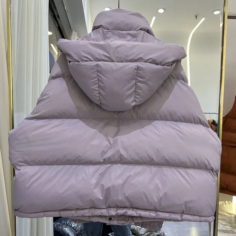 Short Puffer Coat Winter Women\'s White Duck Down Jacket Hooded Thick Warm Loose Overcoat Female Parkas Ladies Outwear