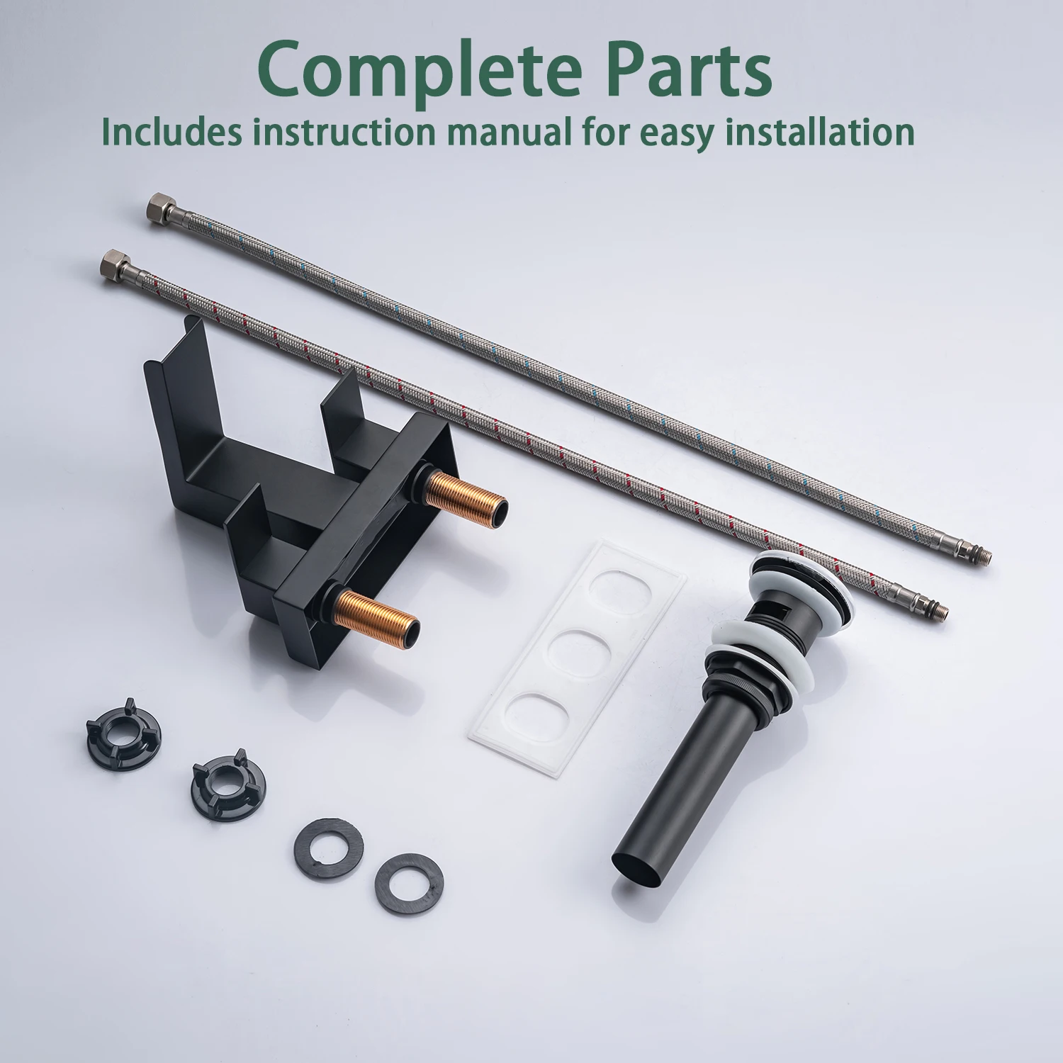 Grifo de lavabo de baño en cascada de 4 pulgadas, grifo de lavabo de tres orificios montado en cubierta, grifo de lavabo de tocador de doble manija, color negro