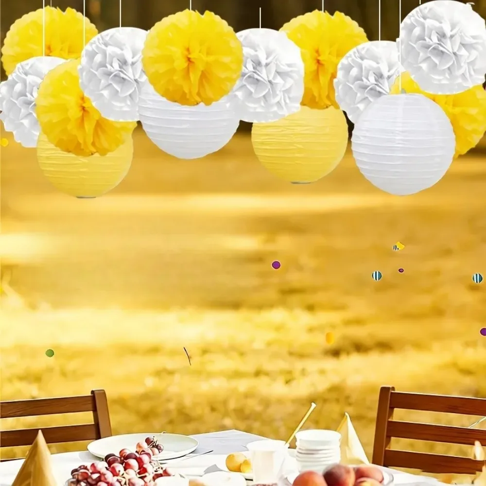 14-pecas-de-pompons-e-lanternas-de-papel-amarelo-e-branco-decoracao-suspensa-com-tema-de-abelha-para-festas-festivais-e-enfeites-de-casa