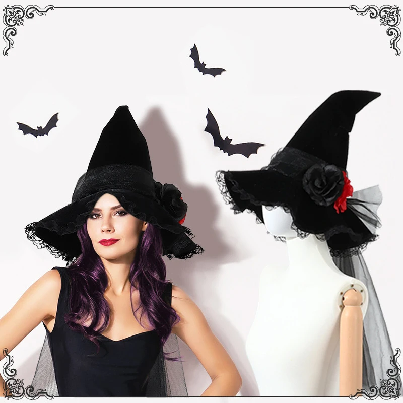 Halloween Witch Hats Punk Gothic Queen Flower Wizard Cap Baroque Halloween Decoration Dress Up Accessories Party Supplies Adult