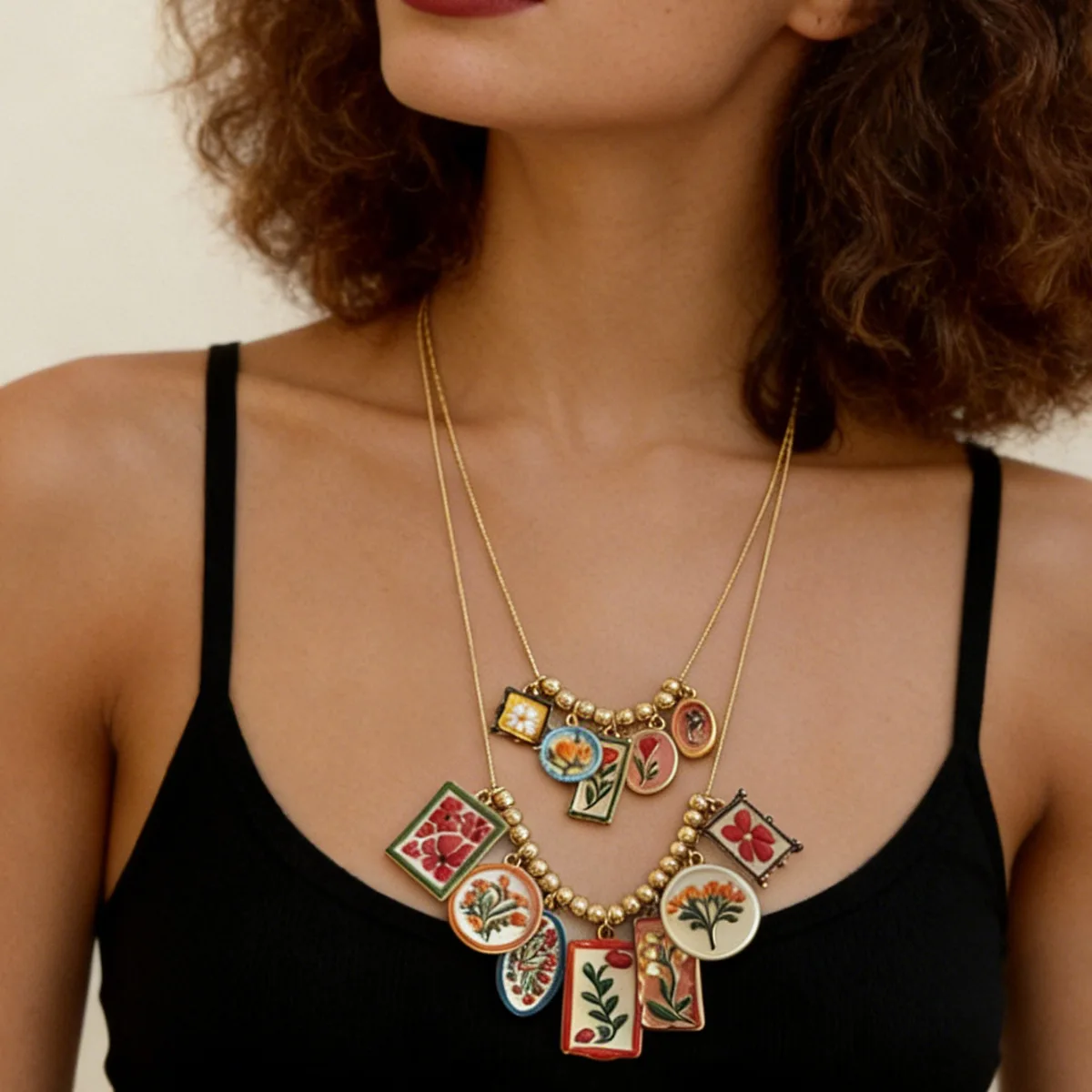Personalized steel mold environmentally friendly geometric alloy color printing pendant multi-layer trendy casual versatile neck