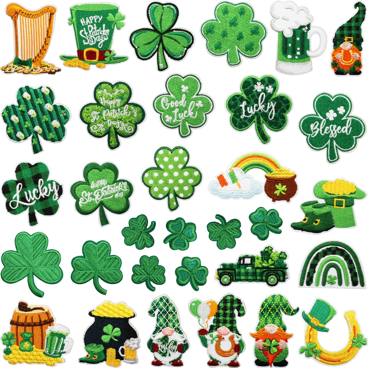 

1Pcs/1Set Clover Series Patches Embroidery Cloth Sticker Holiday Clothes Decoration St. Patrick's Day Patch Car Rainbow Ironing