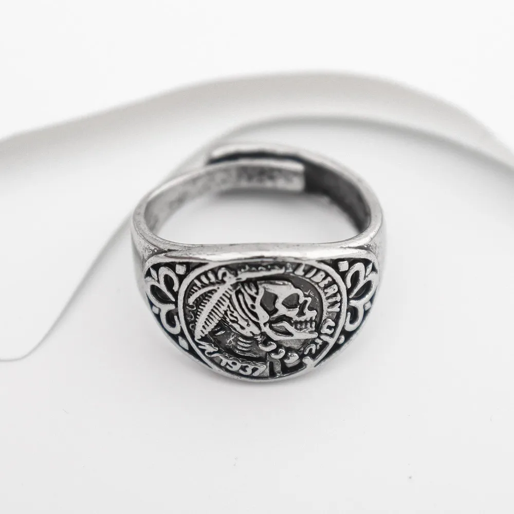 Punk Native American Skull Head Men\'s Ring Opening Adjustable Retro Creative Trend Hip Hop Cool Personalized Accessories Gift
