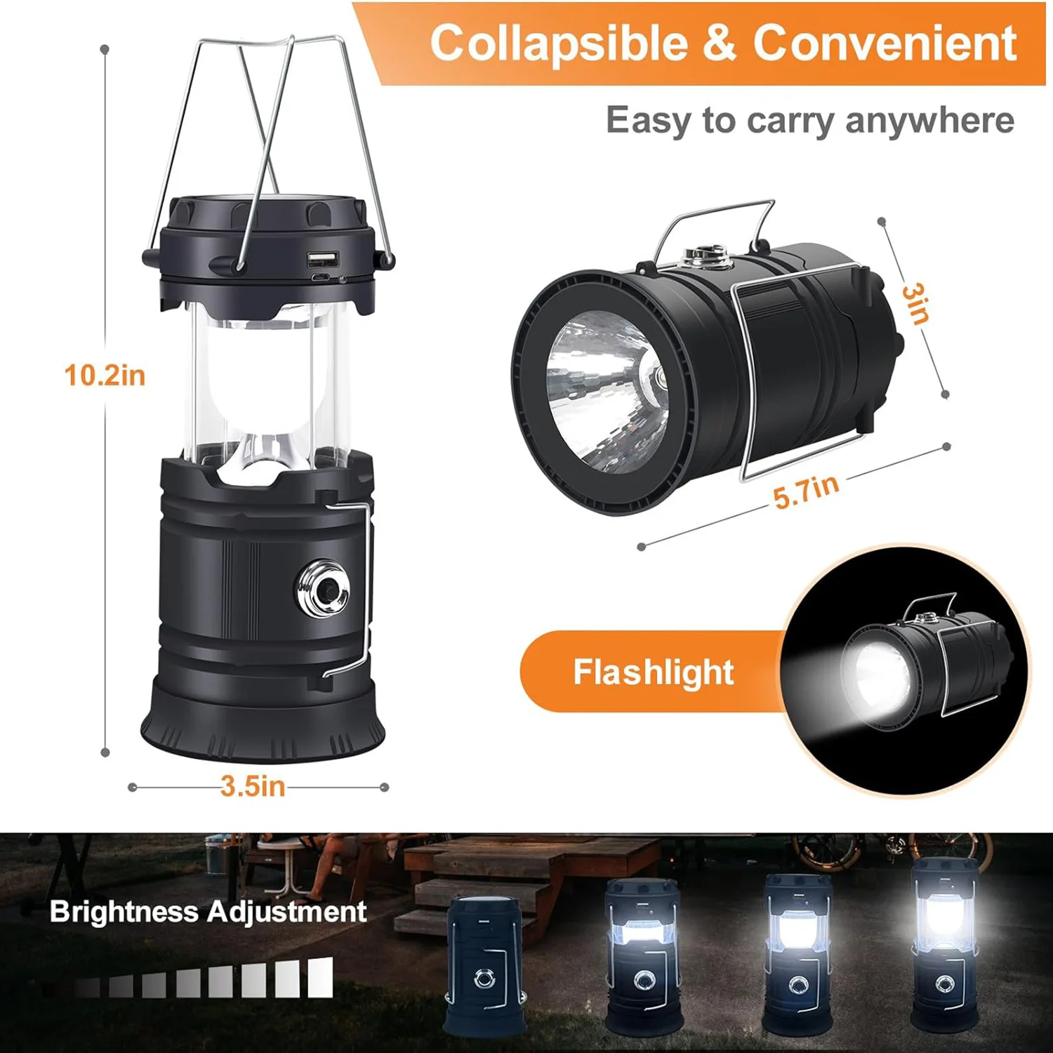 Solar Camping Lights COB Tent Lamp Portable Emergency Flashlight USB Rechargeable Waterproof Strong Light Fishing Hiking Torch