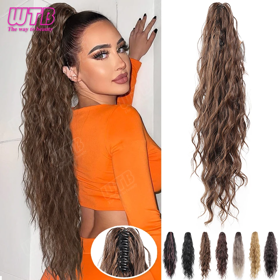 WTB 66CM Synthetic Ponytail Wig with Clip Style Volumizing Wavy Curly Hair, Suitable for Beginner Women's Daily Wear