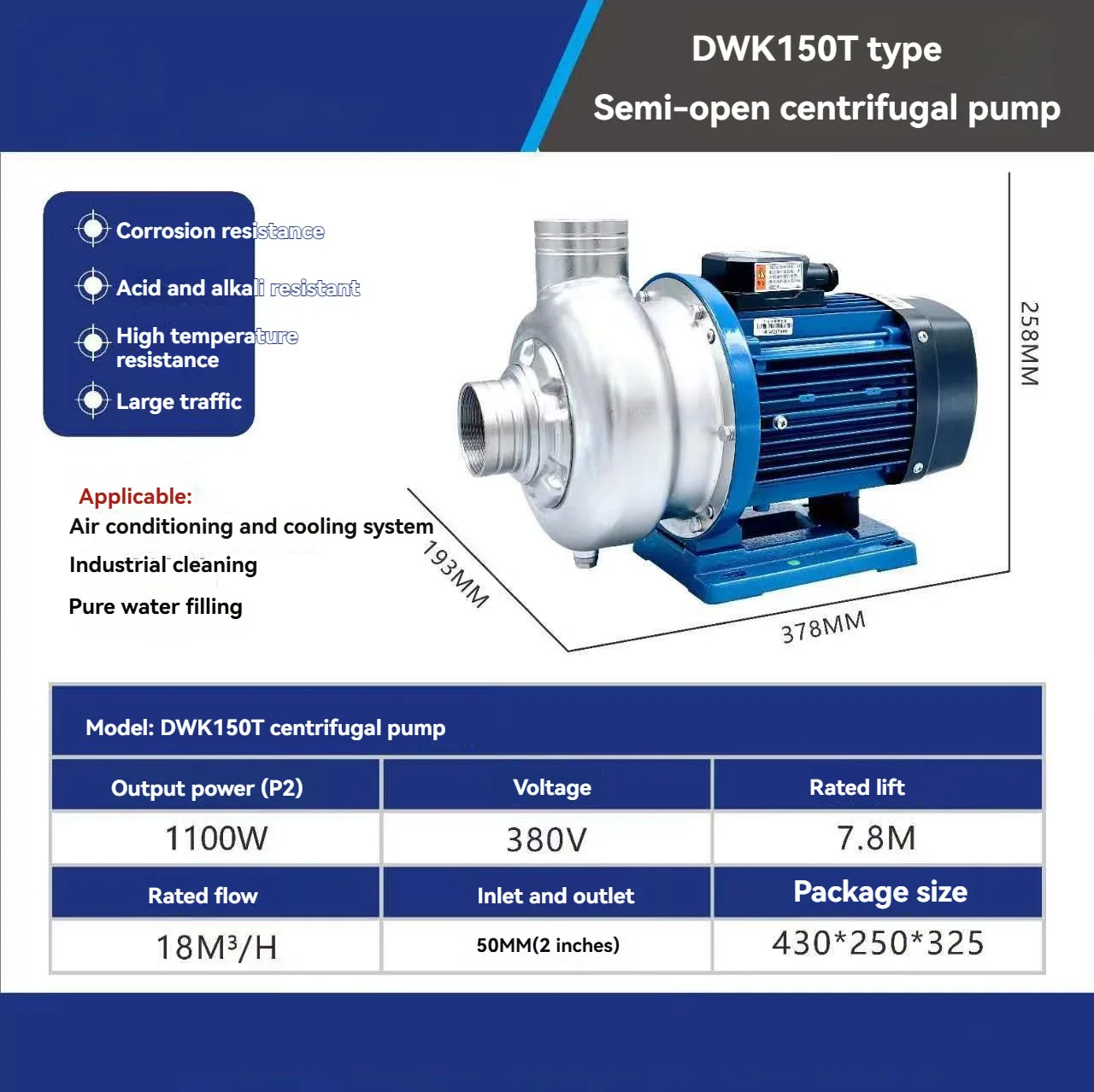 

304 Stainless Steel Centrifugal Water Pump, Corrosion-Resistant, Acid Alkali Resistant, High-Temperature Resistant, Sewage Pump