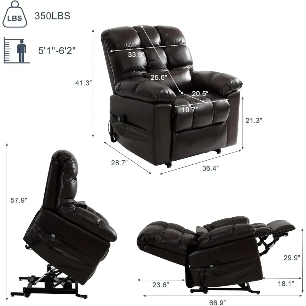 Power Lift Recliner Chair Triple Motor Infinite Position Genuine Leather Preset Mode Massage and Heating By Remote Control Brown