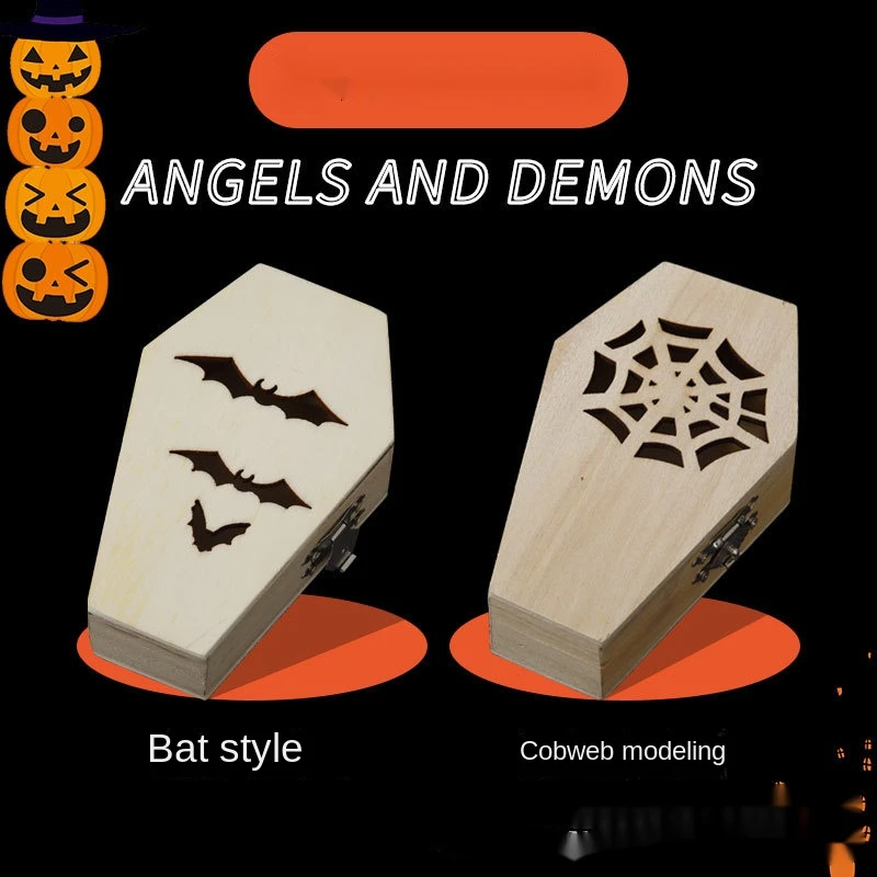 

Halloween Wooden Box, Gothic Bat, Spider Web, Hollow Out, Dark Style, Storage Case, Gift Present, Christmas, Thanksgiving