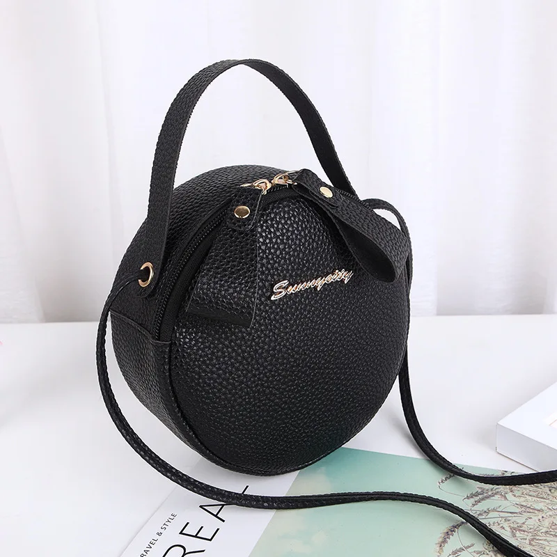 Spring New Women's Solid Color Zipper Bags Cute Round Single Shoulder Cross Body Handbag Makeup Large Capacity Waterproof Bag