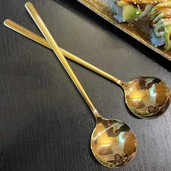 Roestvrijstalen Grote Kop Ronde Lepel Net Rood Gouden Diner Lange Steel Roeren Dessertlepels Voor Keukenaccessoires Gadgets
