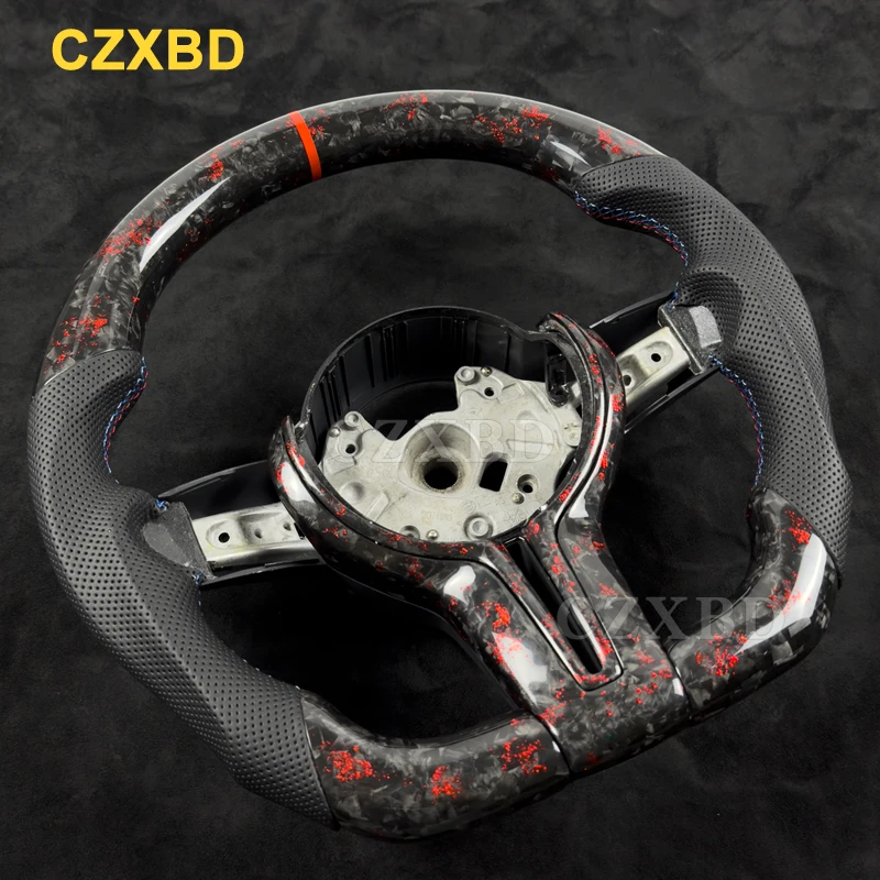 For BMW M6 F20 F30 M4 F83 218i F21 118i 2015-2018 Red Flake Forged Carbon Steering Wheel High Quality Leather Customized
