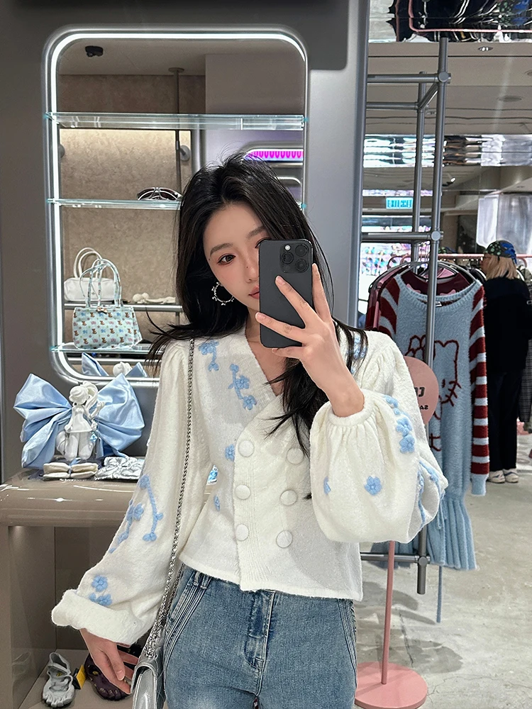 ZQ Handmade Crochet Lantern Sve Slim Fit Sweater Women's New Spring Ele Sle Long Sve Plant Floral Patterned Top