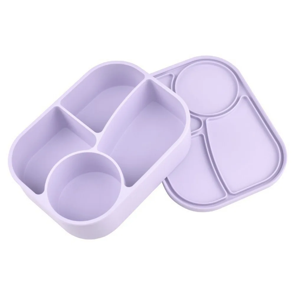 

Rectangular Silicone 4 Grid Lunch Box Heat Resistant Leak Proof Lunch Container With Compartments Microwavable Food Box School