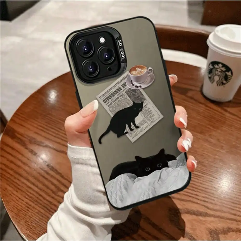 

Cute Black Cat Pattern phone case for iPhone 16 15 14 13 12 11 Pro/ Max/Plus shock-proof rear cover anti-fingerprint
