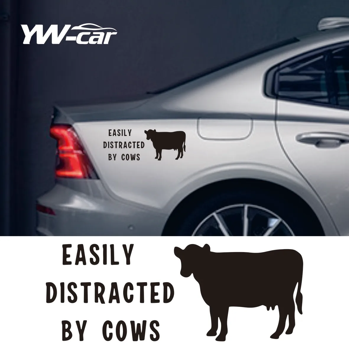 

Black/White Easily Distracted By Cows Quote Car Sticker Removable Waterproof Window Body Bumper