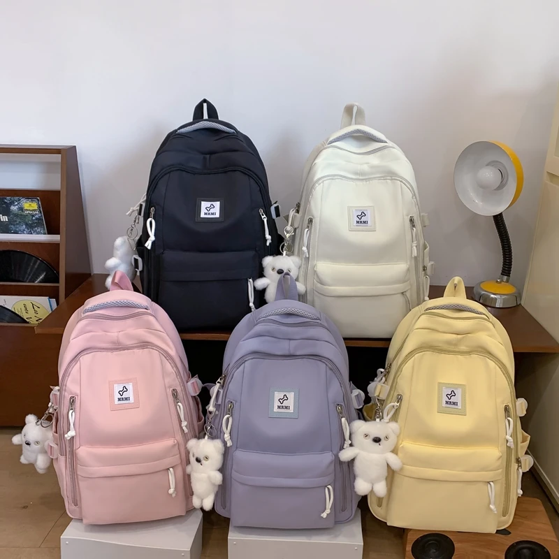 Mochila para mujer, bolso de viaje informal con múltiples bolsillos de Color sólido para mujer, mochila escolar de alta calidad para adolescentes, mochila para libros