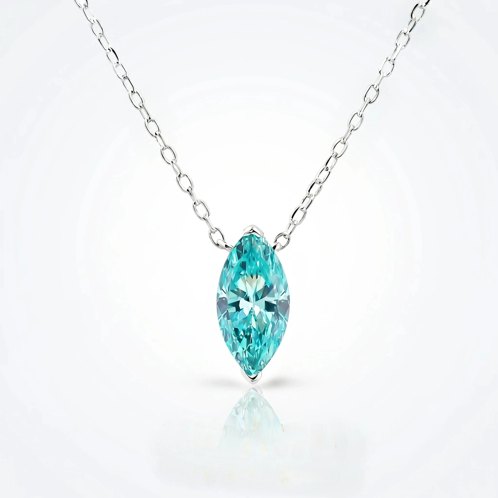 925 Sterling Silver Marquise 5*10mm Paraiba Blue Zircon Pendant Necklace Minimal Dainty Women Neck Jewelry