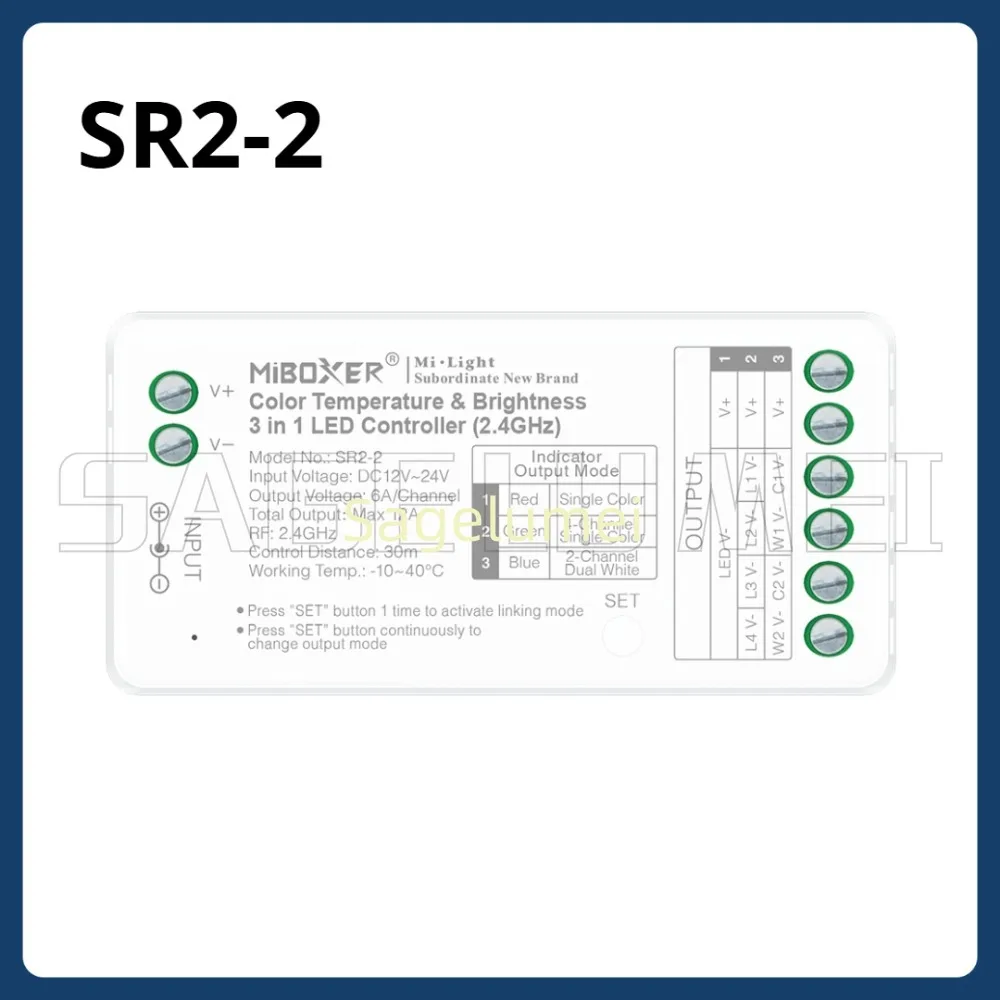 

Miboxer SR2-2 Color Temperature & Brightness 3 in 1 Controller (2.4GHz) Temperature adjustable 4CH Single color / 2CH Dual white