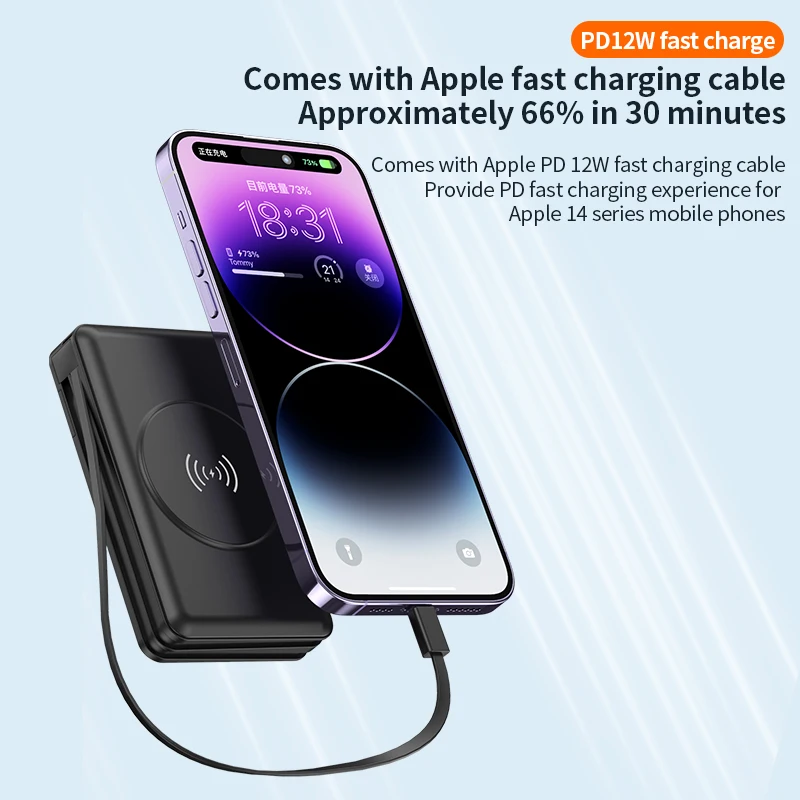 

20000mAh Wireless Magnetic Power Bank 22.5w Fast Charging Large Capacity Portable Power Bank with Built-in Dual Wires For iPhone