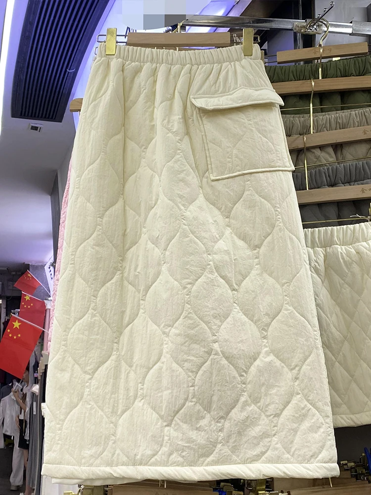 

ay down Cotton f Skirt Women's Thiened Autumn Winter Straight Tube Skirt Mid-Length with kets Faionable All-Match