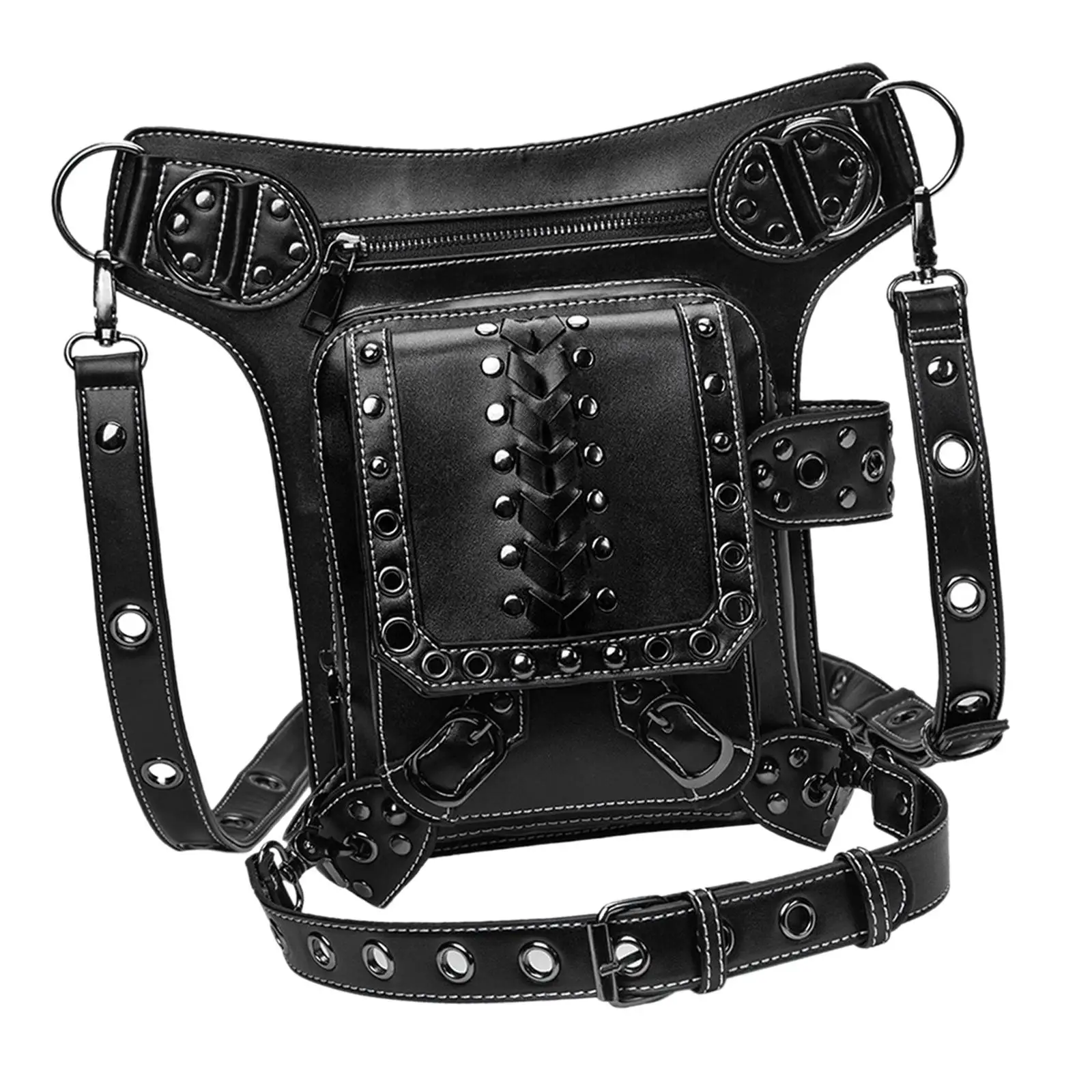 Gothic Steampunk Waist Bag Thigh Leg PU Leather Messenger Bag Satchel Shoulder Bag for Hiking Travel Backpacking Camping