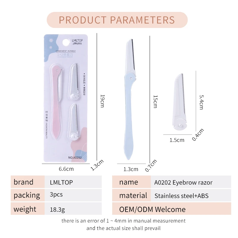 1 個追加 2 つの刃を追加メイクアップツール眉毛トリマーかみそり折りたたみ式トリミングナイフ保護カバー付き初心者にも安全