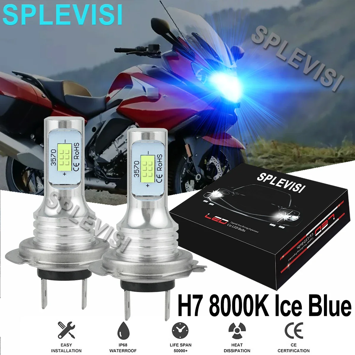 

2x 8000K Ice Blue Motorcycle H7 LED Headlight Bulbs Replace Kit For BMW K1200 K1300 K1600 R1100 R1200